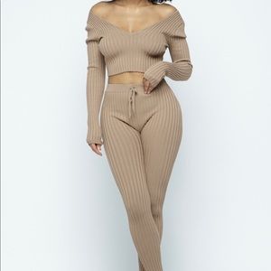 Vanessa Knit Off Shoulder Set - Milk Coffee